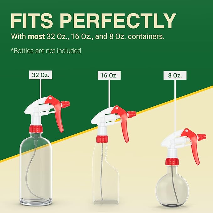 Heluva Green Spray Bottle Nozzle Replacement, Bottle Tops Only - Sprayer Nozzle Triggers for Heavy Duty, Commercial, Home Cleaning Solutions - Fits 8,16,24,32 oz Plastic & Glass Bottles, Red 13 pack