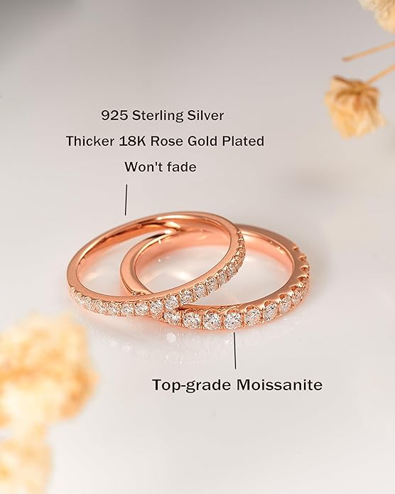IMOLOVE Moissanite Wedding Band Wedding Rings for Women 925 Sterling Silver Rings with 18K White Gold Plated Eternity Stackable Engagement Ring Anniversary Band Size 3-12