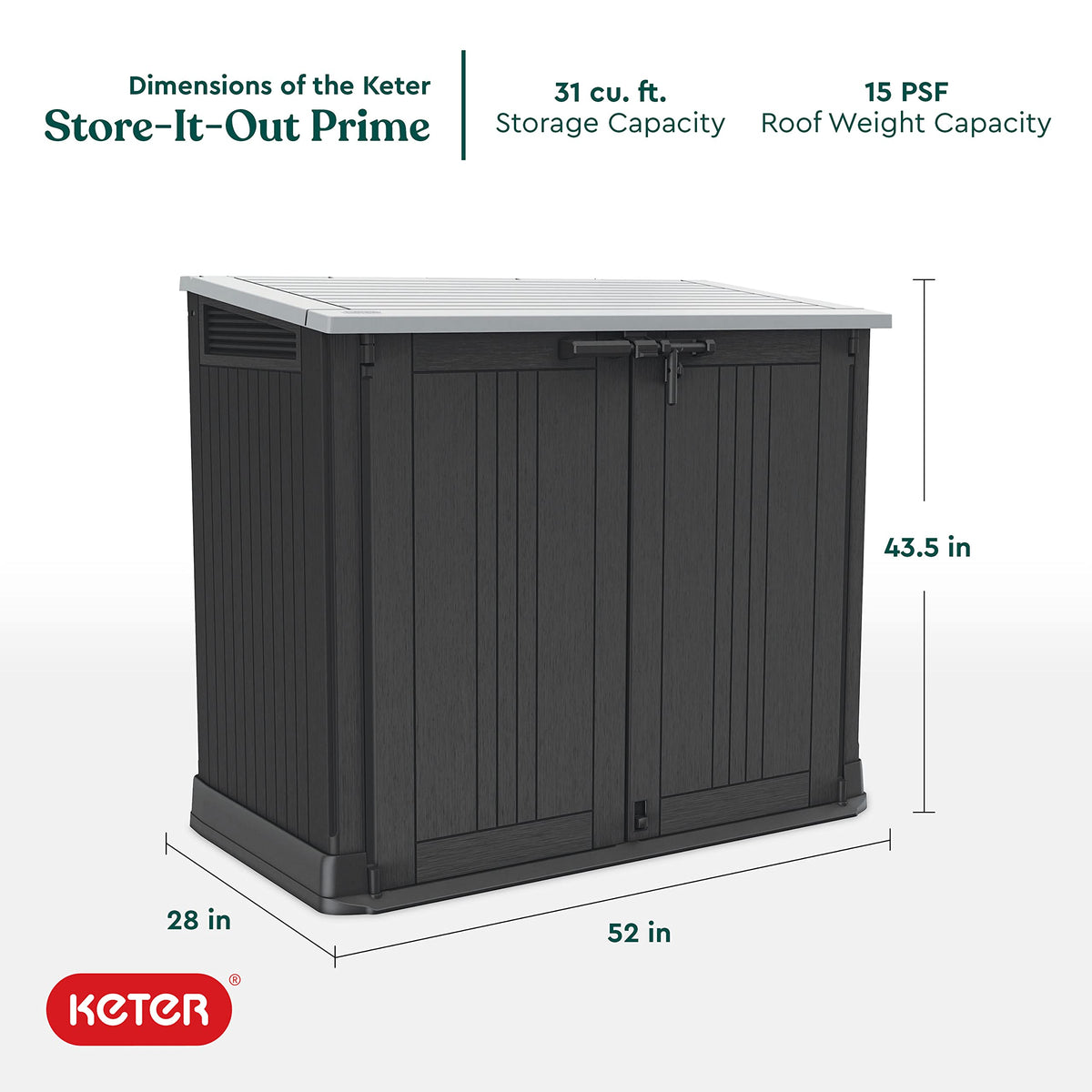Keter Store-It-Out Prime 4.3 x 3.7 ft. Outdoor Resin Storage Shed with Easy Lift Hinges, Perfect for Yard Tools, Pool Floats and Garden Accessories, Black