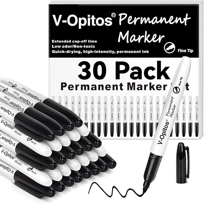 V-Opitos 30 Pack Black Permanent Markers, Bulk Fine Point Waterproof Markers Pens, Durable, Quick-Drying Marker, Ideal Stationery Supplies for Schools, Homes and Offices