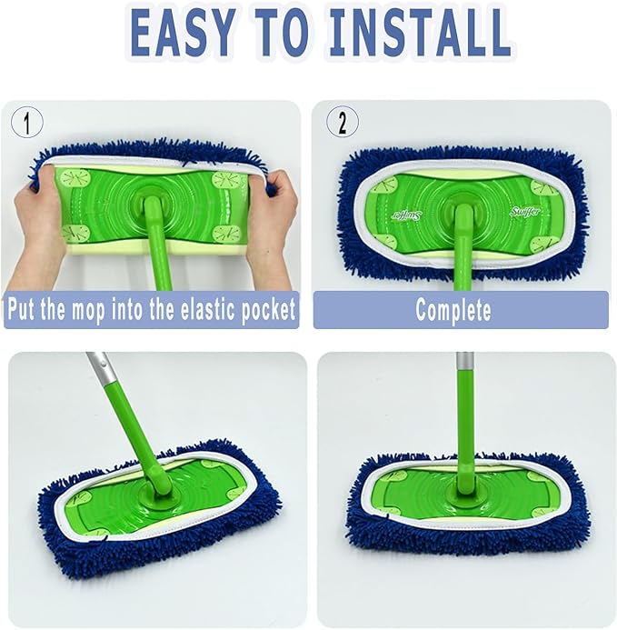 Reusable Microfiber Mop Pads Washable Wet Pads Compatible with Refills Pads for Swiffer Sweeper Wet & Dry Sweeping Cloths Mop Head Replacement for Household Cleaning