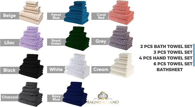 BAGNO MILANO Turkish Bath Towels, Soft Plush Jacquard Luxury Bath Towels, Quick Dry Towel Set (Royal Green, 6 pcs Towel Set)