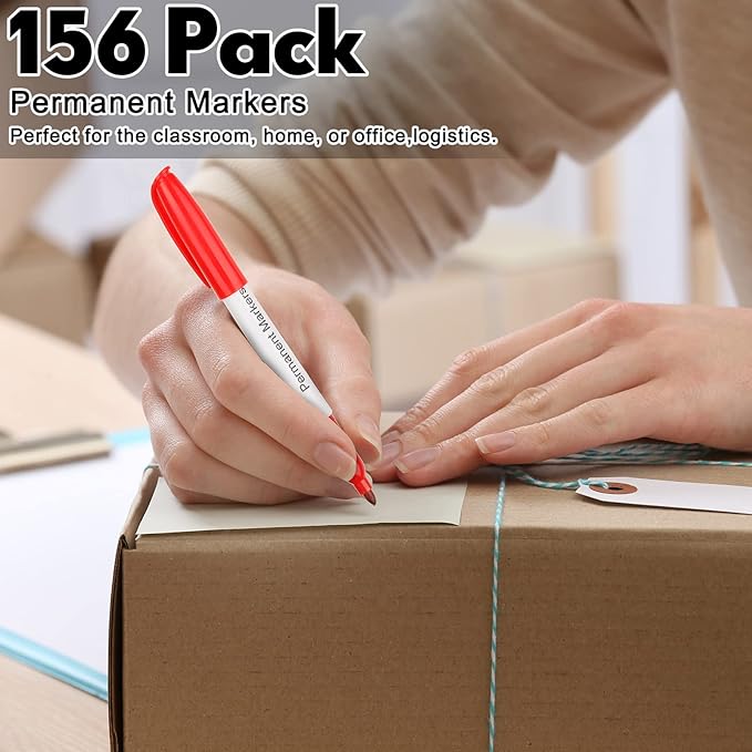 Thenshop 156 Pcs Permanent Markers Bulk 12 Assorted Colors Fine Point Permanent Marker Waterproof Fast Dry Work on Paper Glass Metal Plastic Wood Stone for Back to School Office Supplies(Multicolor)