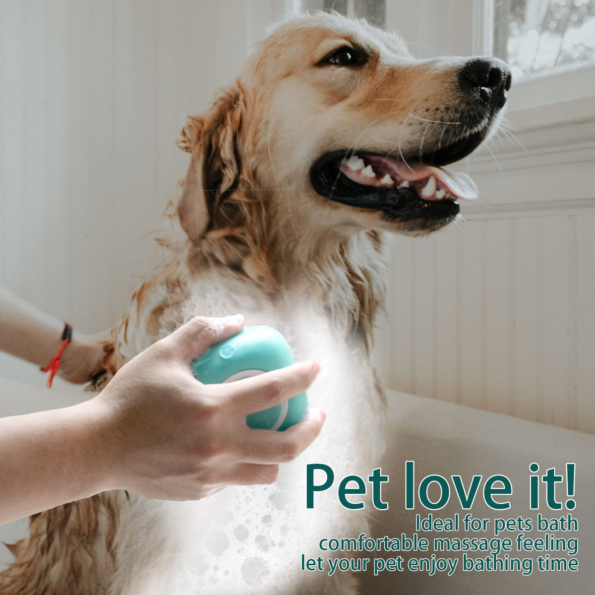 Dog Bath Brush, Pet Massage Brush Shampoo Dispenser, Soft Silicone Brush Rubber Bristle for Dogs and Cats Shower Grooming