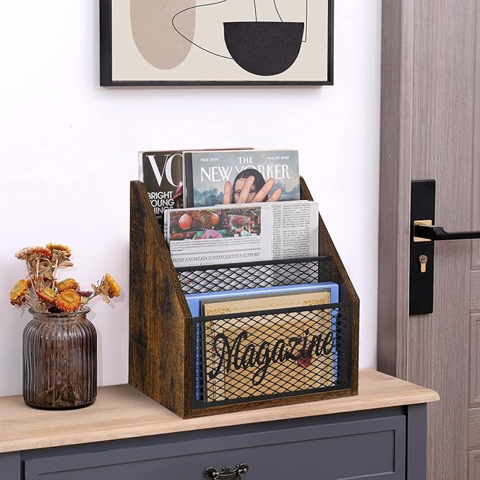 YINMIT Magazine Holder, Stepped 3 Tier Magazine Rack Floor, Magazine Storage Basket, Folder Organizer Bin for Magazines,Books,Newspapers,Tablets