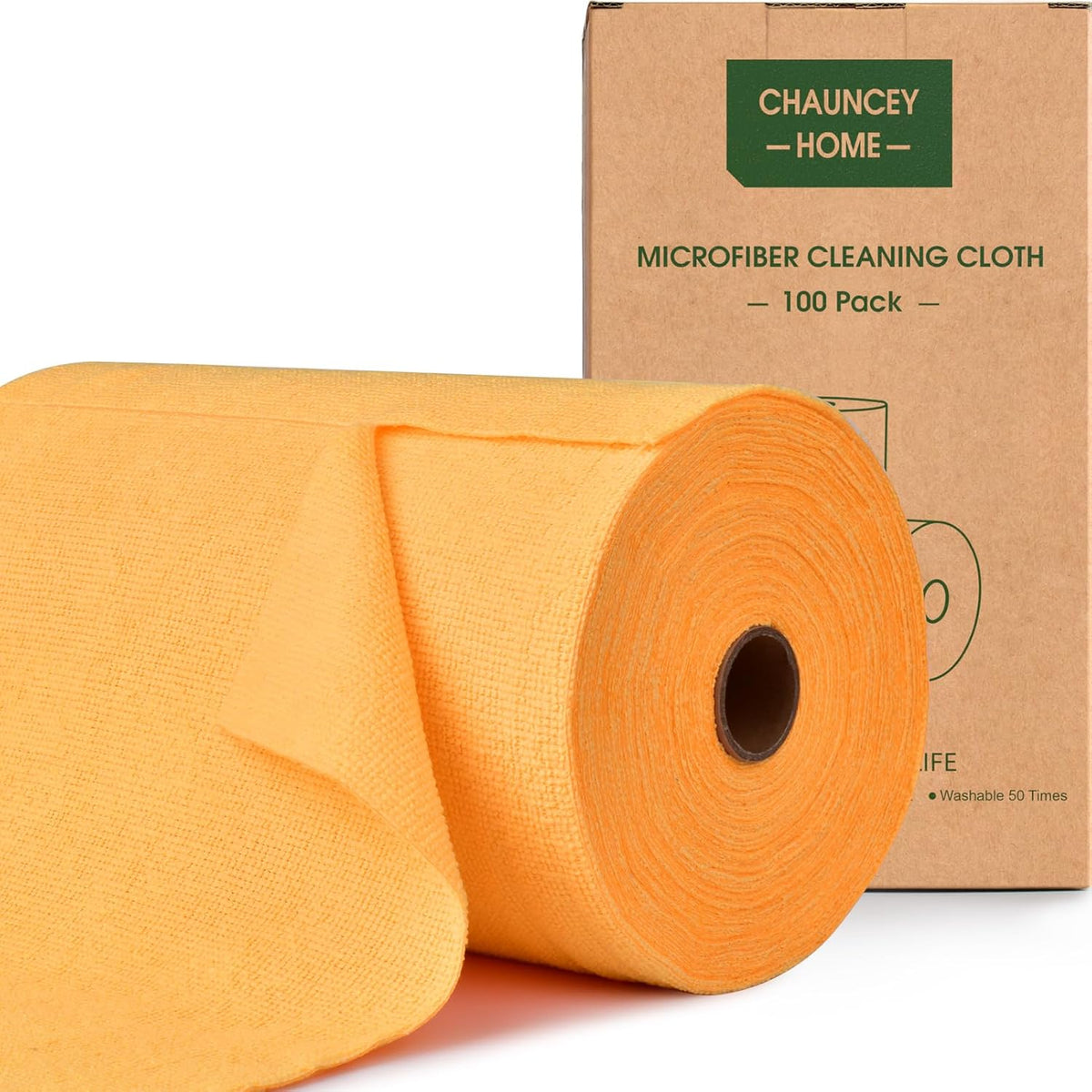 Roll of Microfiber Cleaning Cloth â100 Pack, Tear Away Microfiber Towels, Reusable, Washable, Scratch-Free, Cleaning Supplies, Kitchen Towels for Car, Home, Kitchen (Tangerine Yellow)