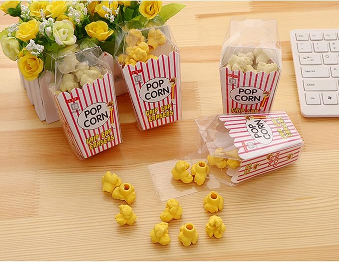 Pencil Top Erasers 36 Pack Popcorn Pencil Erasers Toppers Cap Erasers for Kids Cute Fun Novelty Food Erasers for Student School Supplies Prize Gifts Party Favors
