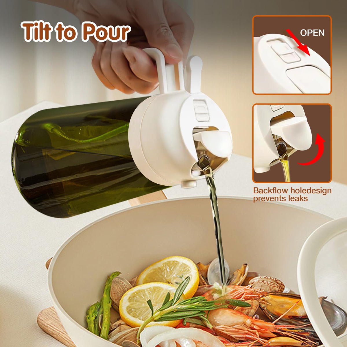 YARRAMATE 16oz/470ml Light-Blocking Dark Oil Sprayer for Cooking, 2 in 1 Olive Oil Dispenser Bottle for Kitchen, Premium Dark Green Glass Oil Bottle, Food-Grade Oil Mister for Air Fryer, BBQ (White)