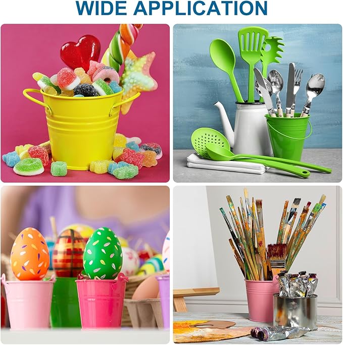 PATIKIL 7"x6.4" Small Metal Buckets with Handle, 6 Pcs Mini Bucket Colorful Easter Buckets for Crafts Party Favors Decoration, Green/Yellow/Orange/Blue/Light Purple/Dark Purple
