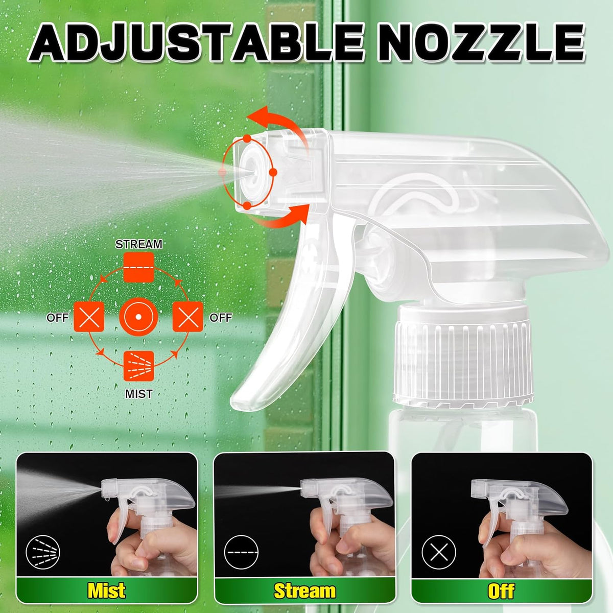 DIYSELF Spray-Nozzle-for-Bottles, 8 Pcs Spray Bottle Tops Replacement, Mist Stream Trigger Sprayer for 8oz 16oz 32oz Bottles, Clear Spray Bottle Heads for Cleaning Solutions, Car Detailing, Leakproof