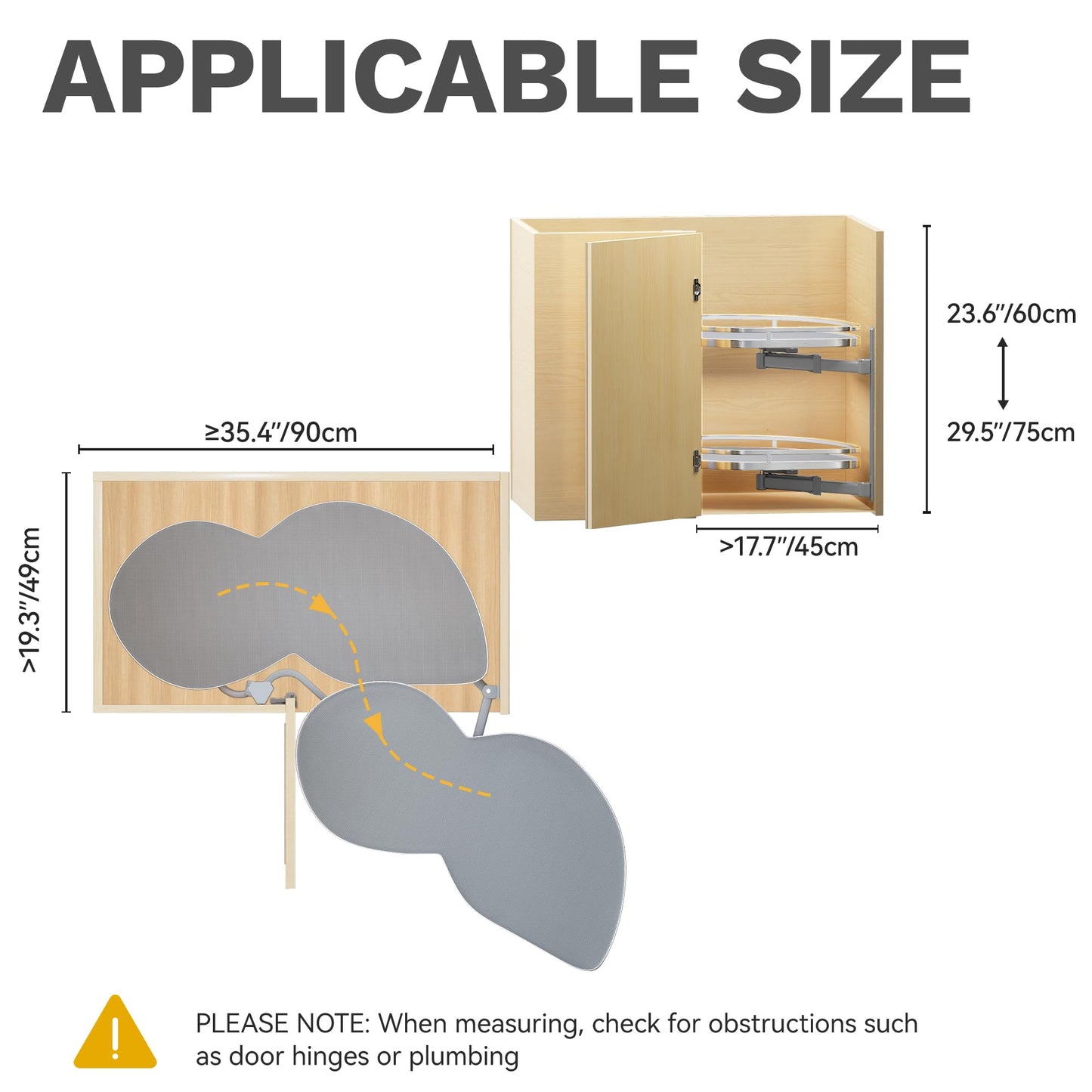 DWVO Corner Cabinet Organizer, 2-Tier Blind Corner Pull Out with 270° Rotating Shelf, Right Swing Tray, Heavy-Duty Iron, Easy-Install Template, 32.7"x17.3"x21.3", Gray