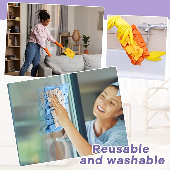 Zubebe 6 Pcs Duster Refill Reusable Fleece Duster Refills Feather Flat Dusters Multi Surface Washable Cleaning Pads Tools for Home, Blinds, Car, Pet, Furniture, Fans (Stylish Color)