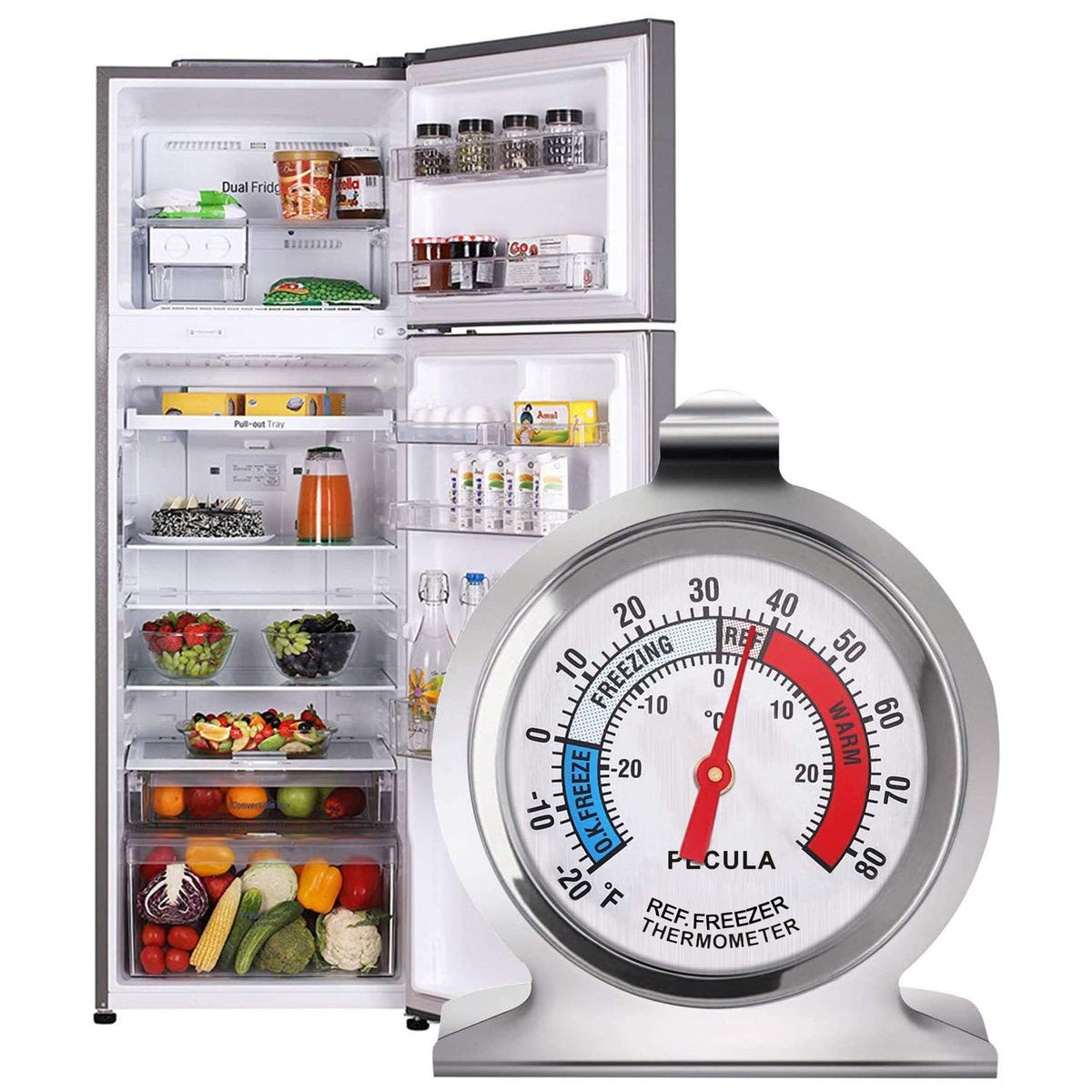 2 Pack Refrigerator Thermometer, 30-30°C/20-80°F, Classic Fridge Thermometer Large Dial with Red Indicator Thermometer for Freezer Refrigerator Cooler