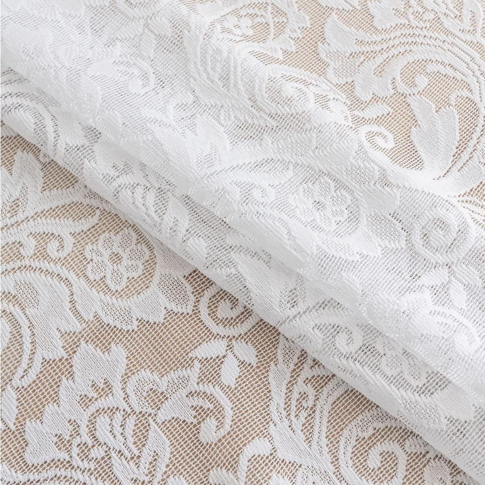 ALIGOGO Lace Cafe Curtains 30 inch Length - Privacy Mini Curtain for Bathroom Window Front Door, Elegant Short Half Scalloped Cabinet Curtains for Small Windows 2 Panels, 26" x 30" White