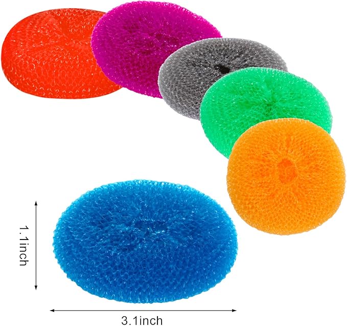 Blulu Plastic Dish Scrubbers for Dishes Pot Round Nylon Pad, Mesh Scouring Non Scratch Pads(Rainbow Colors,15 Pieces)
