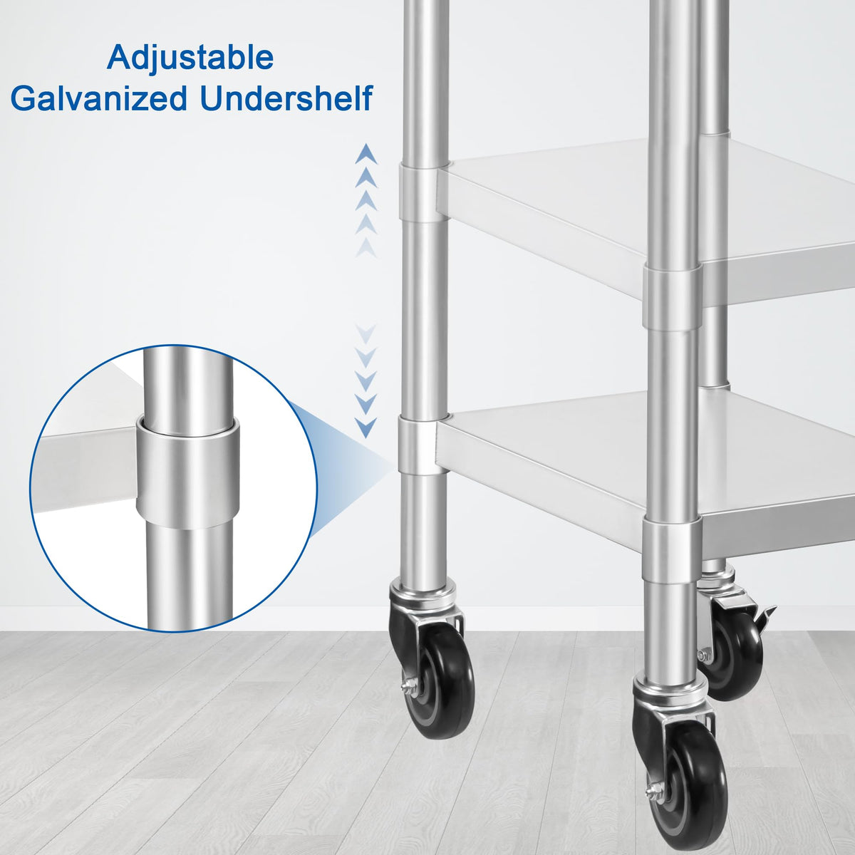 HARDURA Stainless Steel Commercial Table Prep & Work Table with Casters Heavy Duty Metal Table with Wheels NSF 430 24×12 Inches