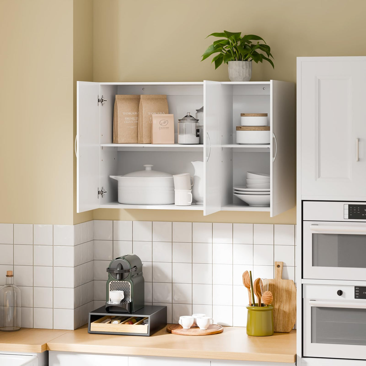 SoBuy Wall Cabinet Laundry Room, Medicine Cabinet for Kitchen Bathroom Garage, Wall Storage Cabinet with Adjustment Shelves, White FRG231-L-W