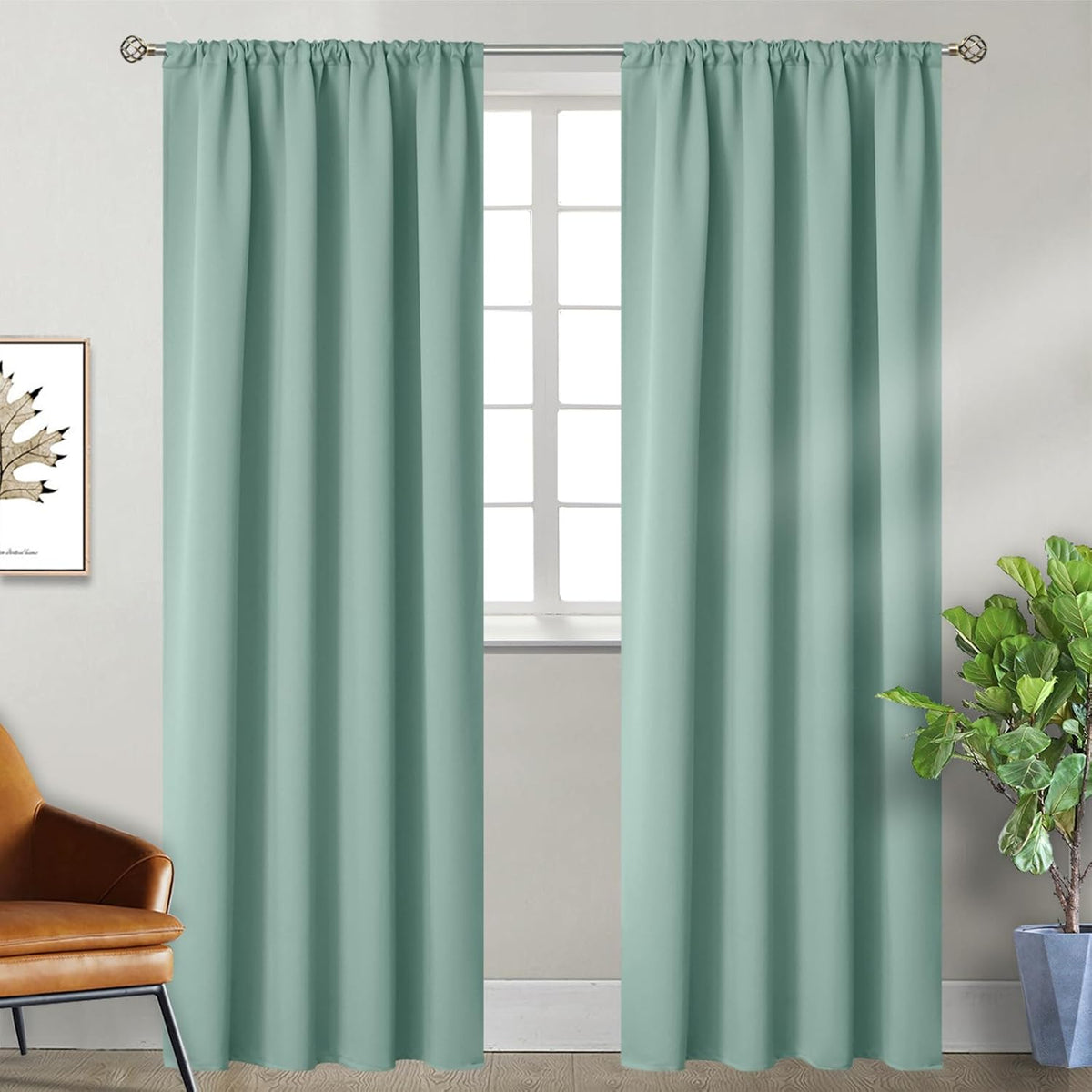 BGment Light Sage Blackout Curtains for Living Room 84 Inches Long - Rod Pocket Thermal Insulated Room Darkening Drapes for Bedroom Dining Privacy, 52 x 84 Inch, 2 Panels