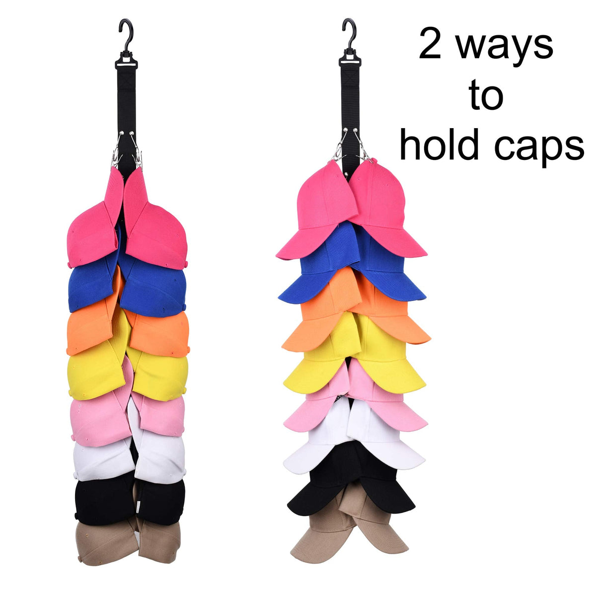 Closet Hanging Cap Organizer, 16 Baseball Cap Rack, Closet Hook Cap Holder Hat Storage Organizer - Keep Hats Cleaner Than a Hat Rack (1 Pack)