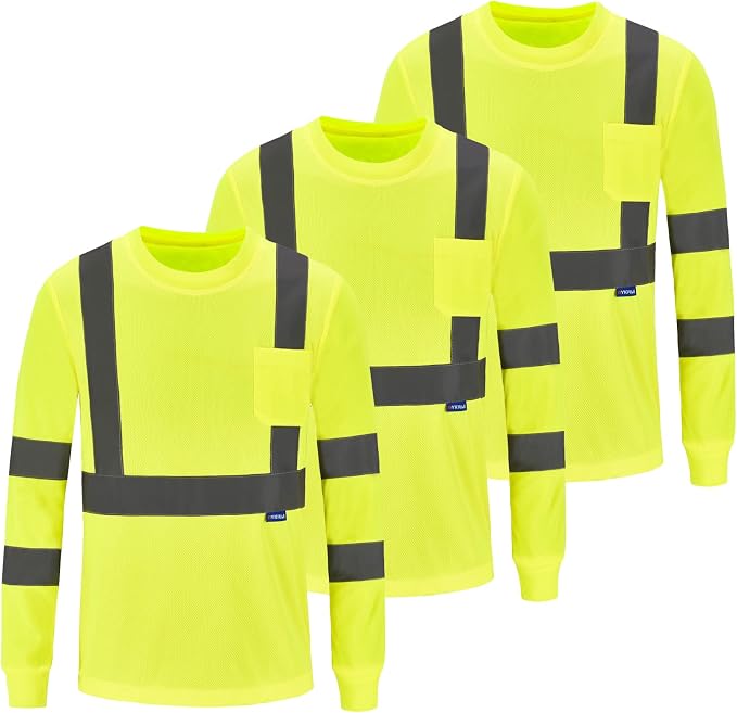 A-SAFETY Safety Shirt,High Visibility Work T Shirt Long Short Sleeve Class 3 (XS-6XL)