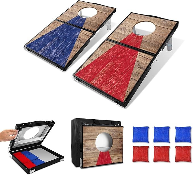 Portable Cornhole Board Set - Aluminum, Foldable 24x12in or 36x24in with Bean Bags | for Adults, Indoor/Outdoor, Travel, Beach & Camping