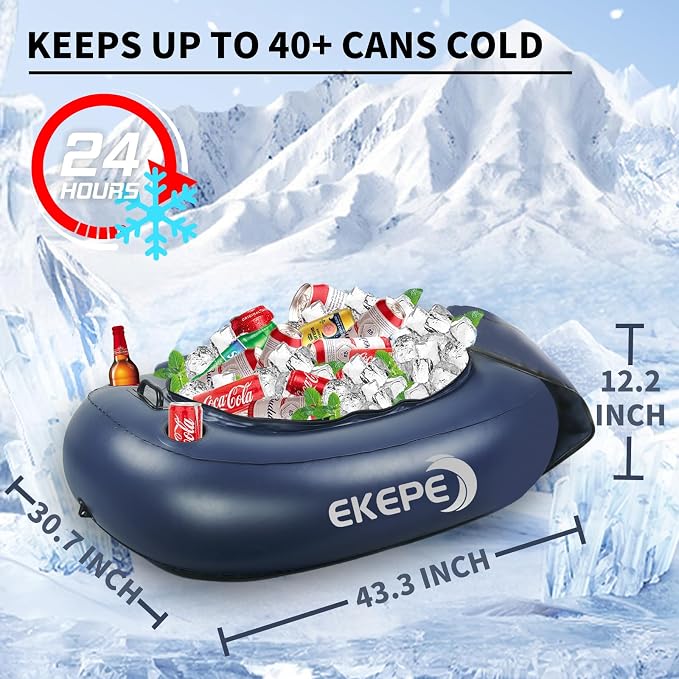 EKEPE Inflatable Kayak Floating Cooler, 40 QT - River Cooler Float with Tow Rope for Kayaking & Boating, Heavy Duty PVC Dry Storage Vessel Built in Four Cup Holder for Outdoor Enthusiasts