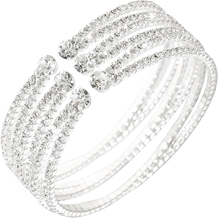Rhinestone Bracelet for Women MultiLayer Crystal Cuff Bracelet Strand Layered Bracelet