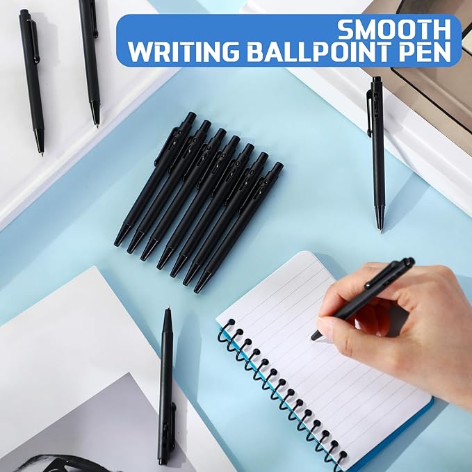 Geyoga 200 Pcs 4'' Mini Black Pens Bulk 0.7 mm Fine Point Small Retractable Ballpoint Pens with Clip for Notebook School Office(Black)
