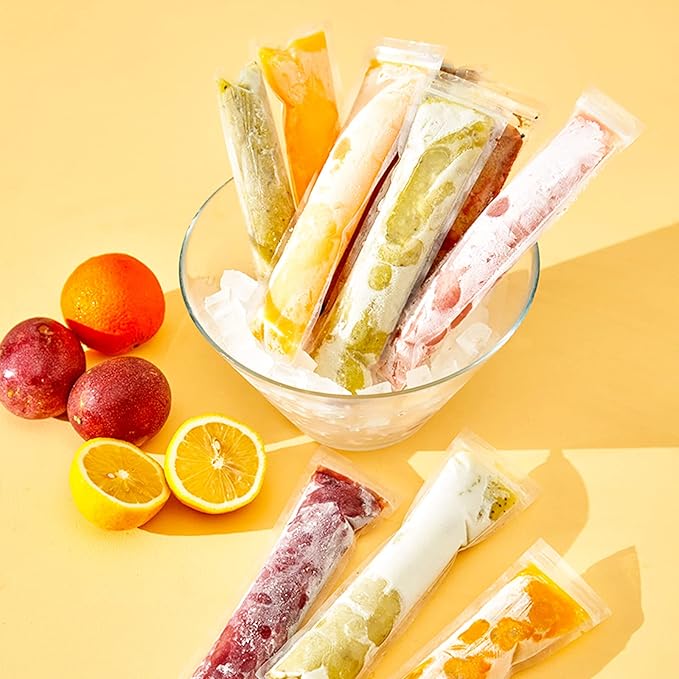 LOMIMOS 160PCS Disposable Ice Popsicle Mold Bags,BPA Free Freezer Tubes With Zip Lock Seal Funnel for Healthy Snack Yogurt Stick Juice Fruit Smoothies Ice Candy Pops Family Party(8.6"x2.3")