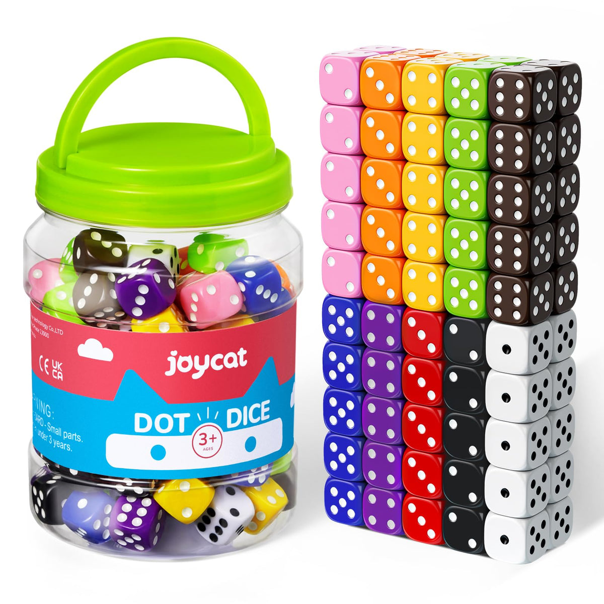 JoyCat 16mm 6 Sided Dice Set Standard Game Dice Kids for Board Games Dice Games Math Dice for Classroom with Storage Bucket (100, Opaque)