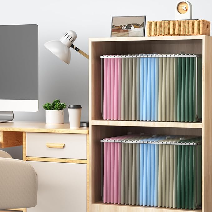 Hanging File Folders Letter Size, 50 Pack File Organizer Folders, 1/5-Cut Tabs with Hanging File Folder Frame, Heavy Duty No Extension, Stay Organized for Your Home and Office Bulk File.
