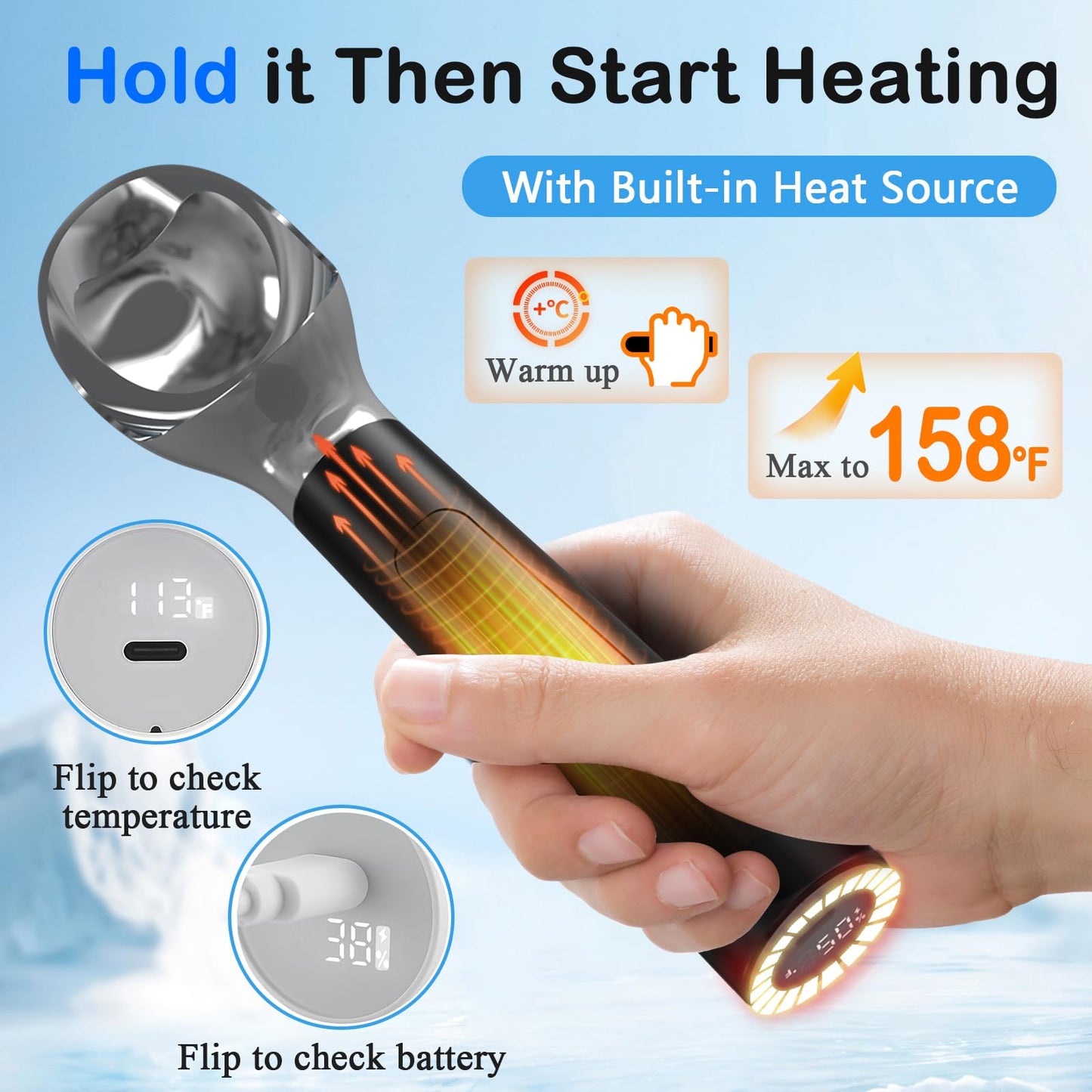 Electric Heated Ice Cream Scoop - Rechargeable Icecream Scoop with LED Display, IP67 Waterproof, Professional lce Cream Scoop for Hard lce Cream by Huyho (Black)