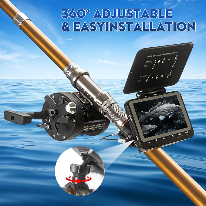 Underwater Fishing Camera, 140-Degrees Wide Angle 1200TVL Fish Finder 4.3" HD Portable Fishing Camera with 9pcs IR Lights for Boat, Lake, Ice Fishing(15M/50ft)