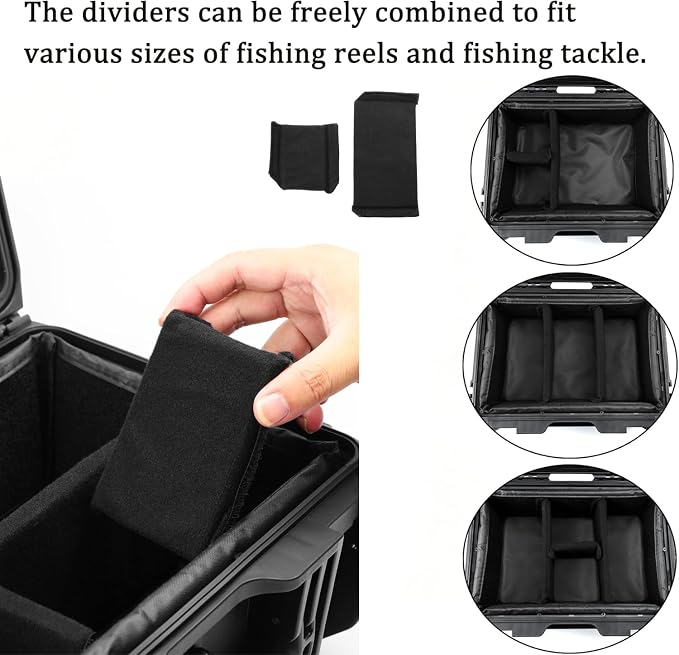 Fishing Reels Storage Case 15 Inches,Heavy Duty Waterproof Fishing Wheel Protective Hard Case, Tackle Collection Holder Box, 9pcs Adjustable Shockproof Dividers (Yellow with mesh bag)