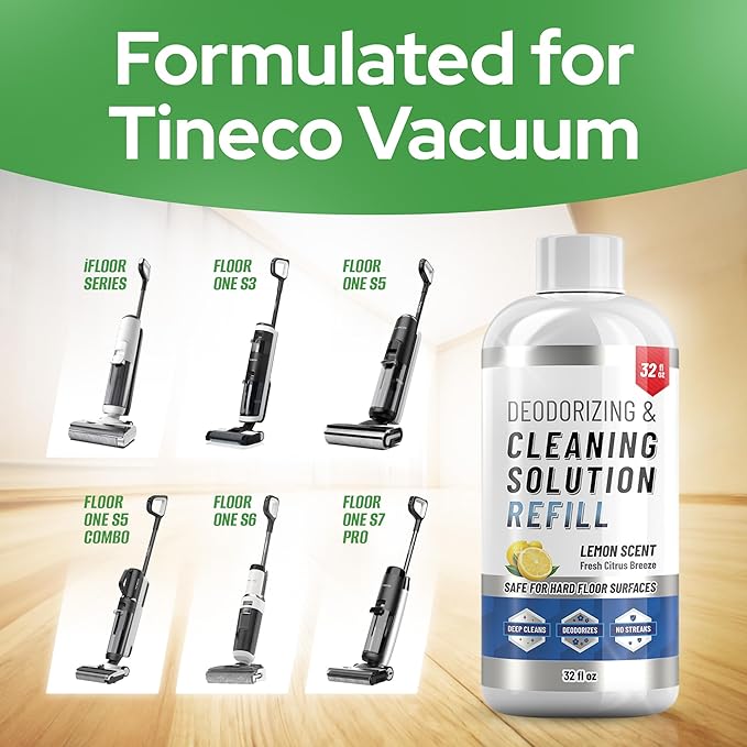 Floor Cleaning Solution compatible with Tineco iFLOOR, FLOOR ONE S3, S5, S6, and S7 (Except Steam Models) – Residue & Streak Free Floor Cleaner, Safe for Pets - Vacuum Mops Cleaning Solution Refill