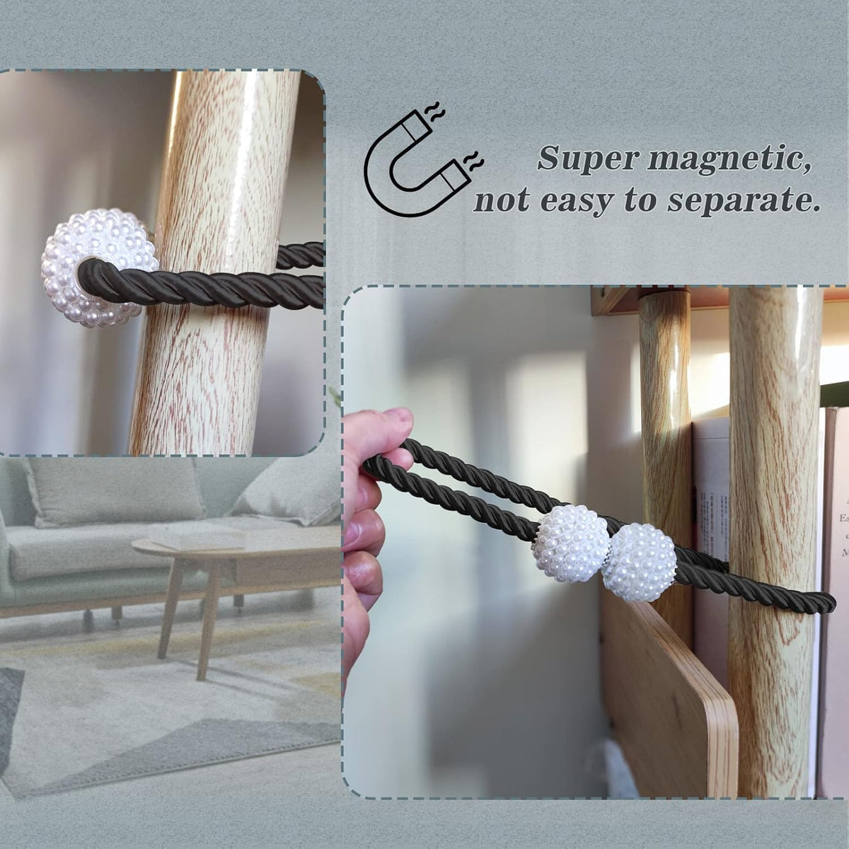 Hion Magnetic Curtain Tiebacks Black 2pcs, Curtain Tiebacks Buckles Holdbacks Holders Hooks Clip for Home Bedroom Office Decorative Curtain