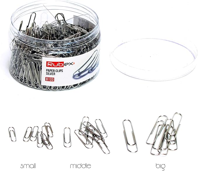 RUBEX 700 Paper Clips, Silver, Assorted Sizes: Small, Medium, Large – Durable & Rustproof for Office, School, and Document Organization