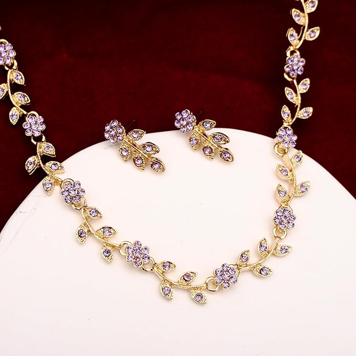 Austrian Crystal Rhinestone Choker Necklace Dangle Earring Link Bracelet Jewelry Set for Brides Bridesmaid Prom Costume Accessories for Women
