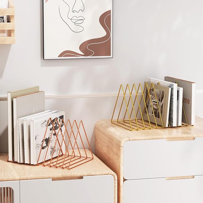 Urban Deco Triangle Desk Organizers Metal Wire Magazine Holder 10 Sections Decorative File Folder Organizer Vinyl Record Storage Office File Organizer For Desk - Gold Magazine File Holder