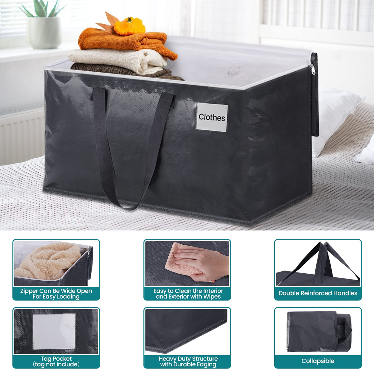 Fabspace Moving Boxes Heavy Duty Moving Bags with Strong Zippers and Handles Collapsible Moving Supplies, Storage Totes for Packing & Moving Storing 93L,8-Pack