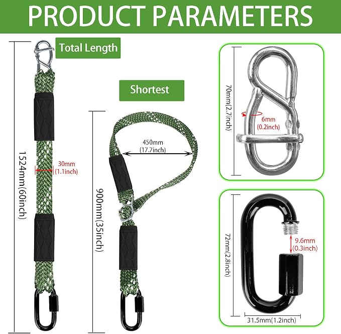 2-Pack 5ft Tree Swing Hanging Straps,800 LB Capacity Adjustable Nylon Heavy Duty Swing Ropes with Safer Lock Snap Carabiner for Hammock, Swing, Outdoor Camping and Aerial Yoga