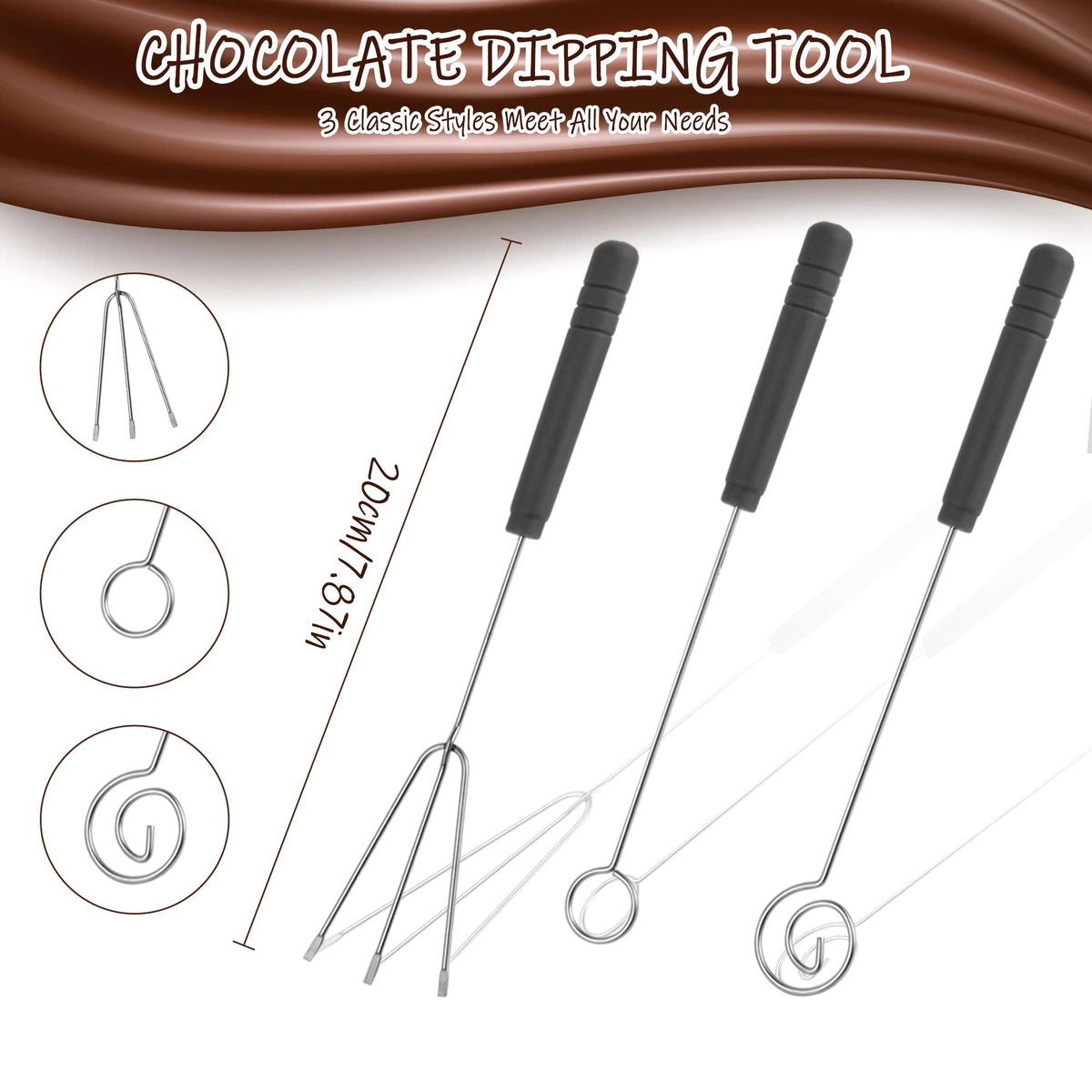 Elesunory 7 Pieces Candy Dipping Tools Chocolate Dipping Fork Spoons Set, Stainless Steel Candy Making Supplies for Decorative Plates, Including 1 pcs Slotted Spoon and 6 pcs Fondue Forks