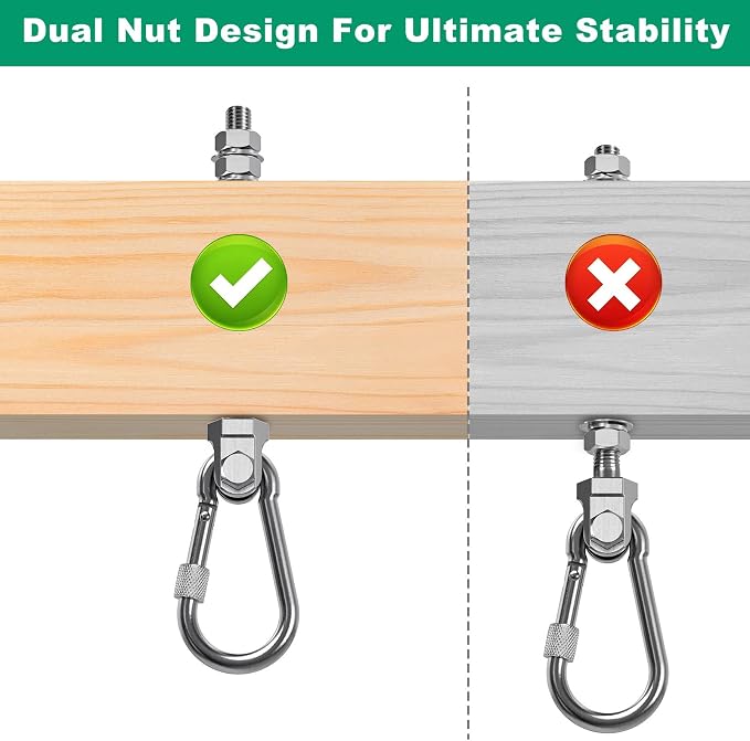 SELEWARE 6Pcs Heavy Duty Swing Hangers, 1500LB Capacity Stainless Steel Swing Set Hooks for Wood/Steel Beam, 5" x M2/5" Porch Swing Hardware for Playground Swing Hammock Chair Yoga Silk Punching Bag