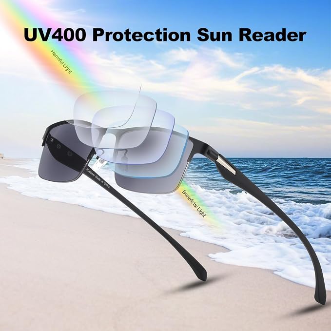 SKYOAK 2 Pack Premium Reading Sunglasses for Men with UV400 Protection Outdoors, TR90 Ultra-Light Dark Lens Sun Readers, Tinted Reading Glasses Half Frame Design & +2.50x - Not Bifocals