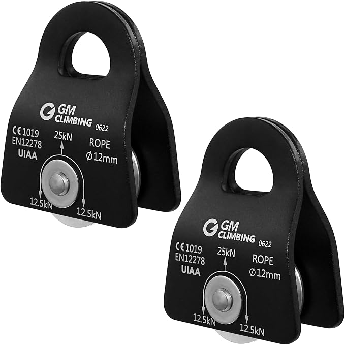 GM CLIMBING Micro Prusik Minding Pulley 25kN CE UIAA Certified 12mm Single Pulley Mobile Side Plates for Arborist Rigging Climbing Rescue