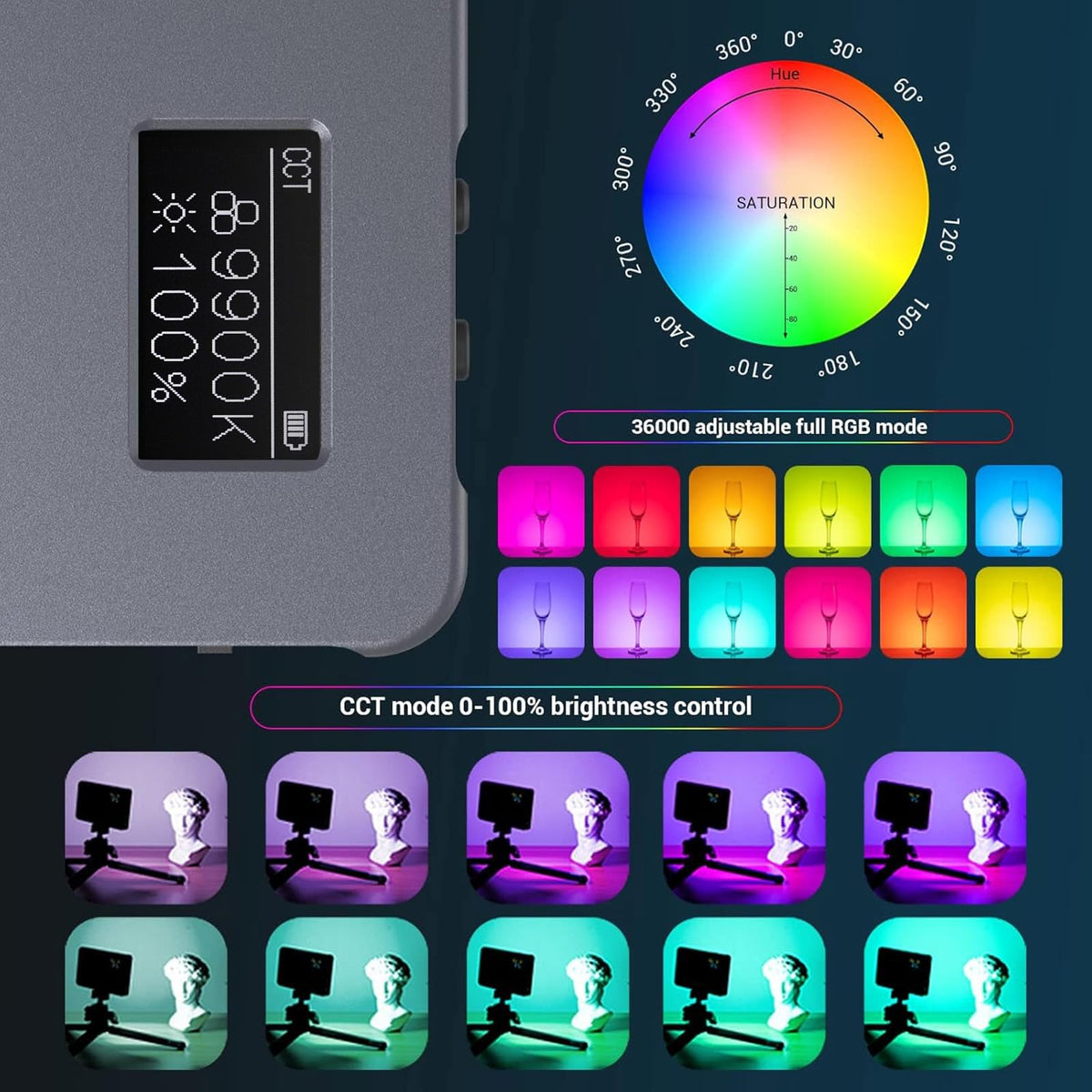 P96L RGB Video Light by SmallRig, Portable Metal LED Camera Light, 2500-8000K, 21 Effects, CRI 96+, OLED Display, Photo and Video Lighting, Long Battery Life, Fits Phone and Camera