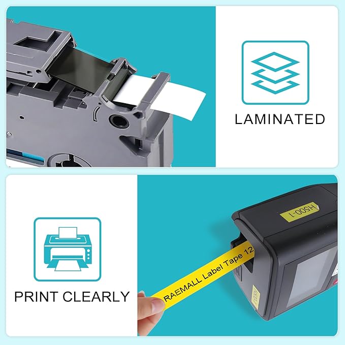 5-Pack Label Maker Tape Replace for Brother TZe TZ Tape 12mm 0.47 Laminated White Red Blue Yellow Green TZe231 431 531 631 731 Work for Brother P Touch Label Maker PTH110 PTD220 PTD210