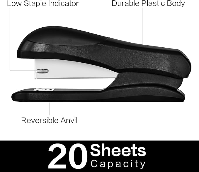 Deli Stapler Value Pack, Desktop Standard Staplers, 20 Sheet Capacity, Includes Staples & Staple Remover, Black
