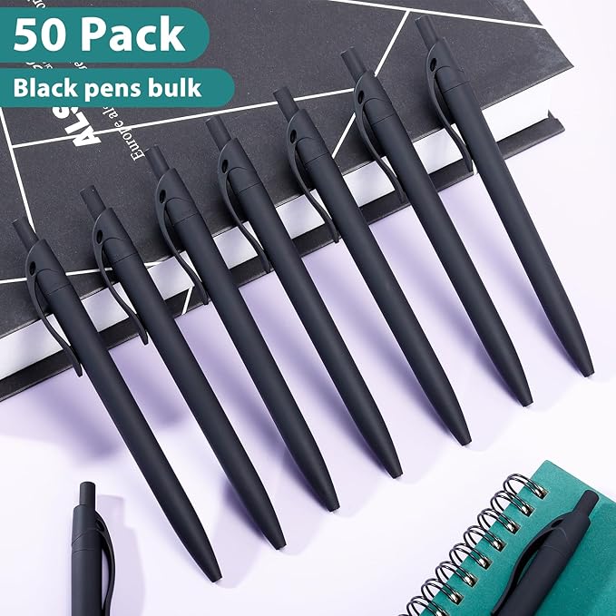 Pens Bulk, 50 Pack Retractable Ballpoint Pen, No Bleed Black Click Pens, Writing Pen in Medium Point, 1.0 MM Black Smooth Ink, Ideal for Office, School & Everyday Use