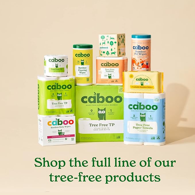 Caboo Tree Free Toilet Paper, Septic Safe Bath Tissue, Soft 2 Ply Sheets, 300 Sheets Per Roll, 16 Double Rolls